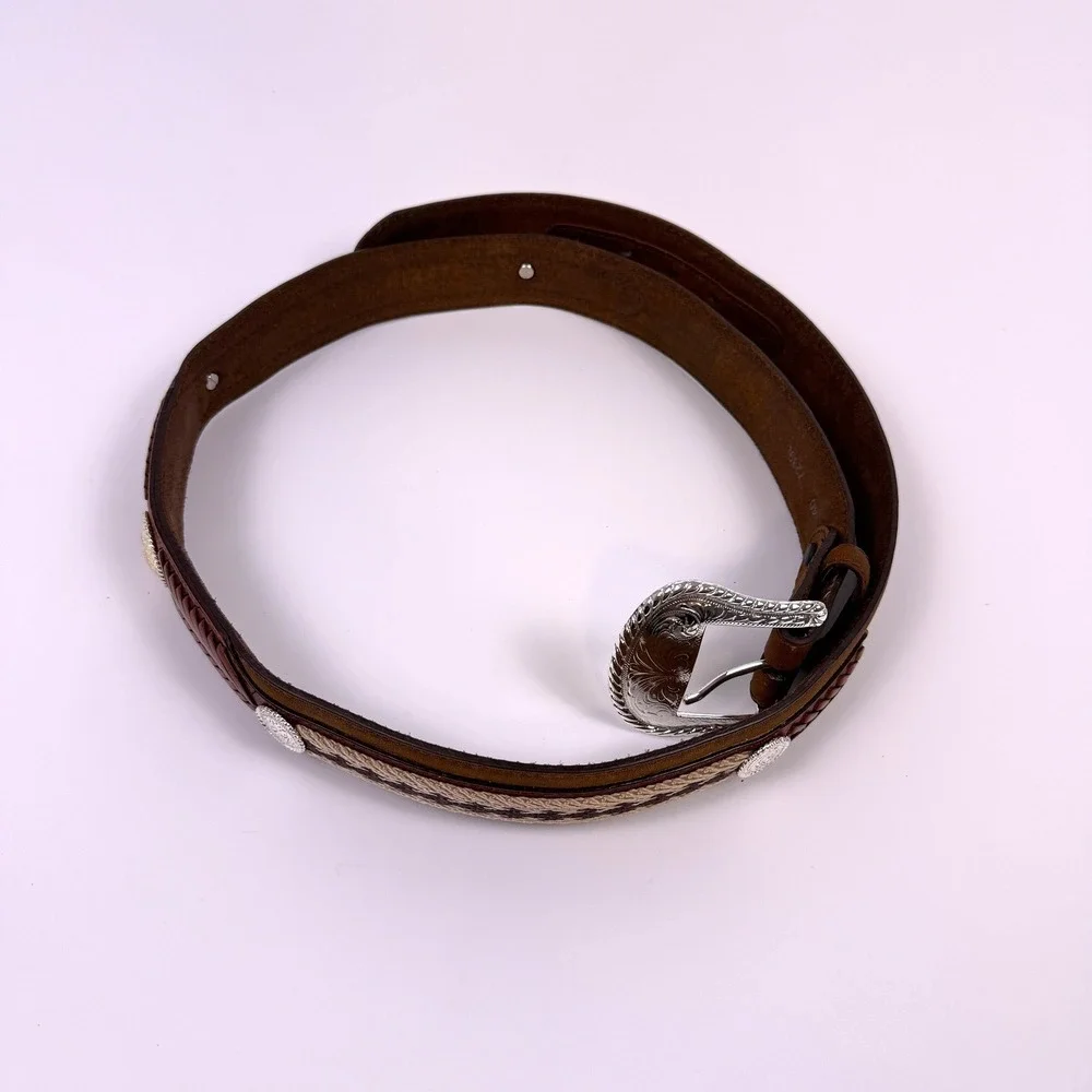 Tony Lama Belt Western Mens 40 Brown Leather Horsehair Concho Cowpoke Cowboy